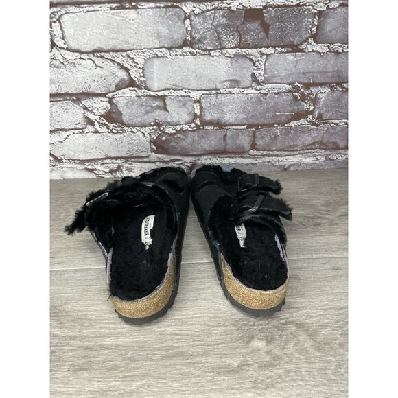 Birkenstock Arizona Black Suede Fur Cork Slides Sandals Women’s Sz 37EU/6.5M US - Picture 5 of 16